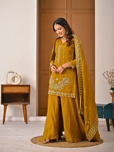 Ensemble Salwar Kameez Vichitra lourd pour femme, réversible, infroissable, séchage rapide, tenue de fête et de mariage, Inde Pakistan - Product Image 1