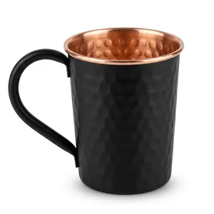 Tasses à Moscow Mule en cuivre noir mat, finition martelée, avec poignée en cuivre rose doré, pour cocktails, bière, café et autres boissons - Product Image 3