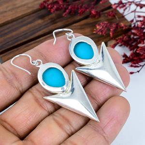 Boucles d'oreilles pendantes en pierre sculptée bleue, argent sterling 925, bijoux artisanaux bohèmes faits à la main, cadeau pour elle - Product Image 4