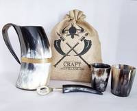 Ensemble de mugs à bière en corne naturelle, tasses à boire vintage avec décapsuleur, bande décorative en laiton, accessoires de bar pour festivals en plein air