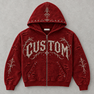 Sudadera con capucha rosa con cremallera, estilo Y2K, con estampado de letras góticas, corte cropped, holgada, de forro polar, unisex. - Product Image 4