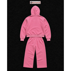 Ensemble de survêtement rose clouté pour homme – Hoodie zippé et pantalon droit – Tenue décontractée streetwear – Survêtement de jogging – Vêtements de sport personnalisés en gros - Product Image 6