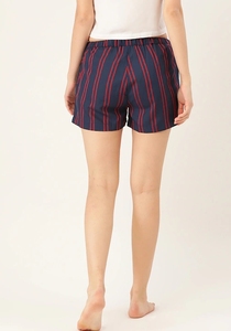 Shorts en coton rayé bleu marine pour femme, taille élastique, tricoté, respirant, décontracté, coupe régulière, taille mi-haute - Product Image 6