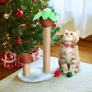 Cute 27.5in Coconut Palm Tree Cat Scratcher Indoor Cat Tree with Natural Sisal Posts & Dangling Balls - Product Image 4