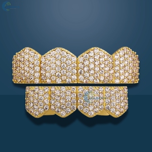 Grillz Hip Hop en or blanc 14 carats avec diamants de laboratoire sertis, 4 dents supérieures et 4 dents inférieures, pour homme - Product Image 3