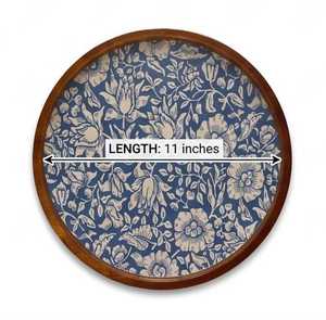 Bandeja Decorativa Redonda de Madera con Patrón Floral Azul y Blanco de 11 Pulgadas, Diseño Tradicional, Arte en Madera Hecho a Mano - Product Image 1