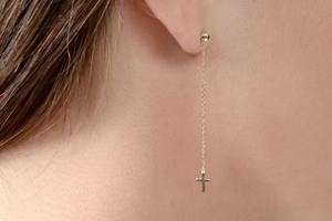 Pendientes de Cadena de Oro Amarillo Sólido 9K 10K 14K 18K, Pendientes Delicados de Cadena de Cable, Joyería Minimalista para Mujer - Product Image 2