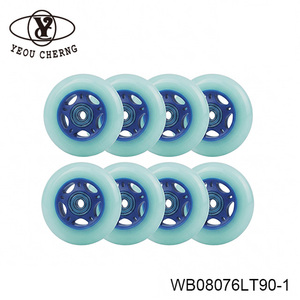 Skateboard <b>Wheels</b> PU Sky Blue Transparent ABEC-7/9/11 Bearing WB08076LT90-1 YEOU CHERNG - Product Image 3