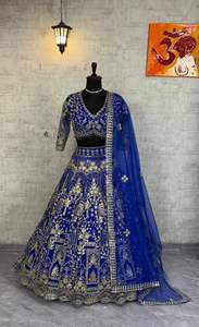 ชุดเลเฮนกาโชลีผ้าเน็ตเนื้อนุ่มคุณภาพพรีเมียม ดีไซน์ทันสมัย ตกแต่งด้วยเลื่อมแบบอินเดีย-ปากีสถาน ผ้าแคนวาสพัตตา เหมาะสำหรับงานแต่งงานช่วงฤดูร้อน ความยาวคลุมพื้น - Product Image 2