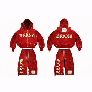 Distressed Hoodie Shorts <b>Set</b> Streetwear Oversized Tracksuit Unisex Vintage Acid Wash Graphic Print Casual Summer Outfit - Product Image 3