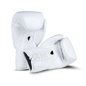 Gants de boxe en cuir blanc SAQIB&CO, à lacets, 8oz-16oz, personnalisables pour hommes, Muay Thai et Kickboxing - Product Image 2