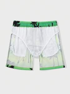 Short de bain pour homme à imprimé palmiers tropicaux, respirant, séchage rapide, avec cordon de serrage, taille mi-haute, coupe élastique, idéal pour l'été - Product Image 3