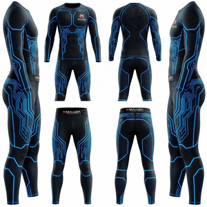 Ensemble de sport 2 pièces unisexe côtelé sans couture, legging de yoga et haut court à manches longues, respirant et à séchage rapide, vente en gros - Product Image 6