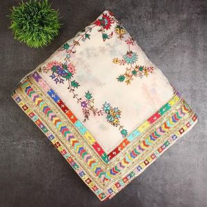 Sari indio de boutique de georgette de visón pesado con bordado multicolor, trabajo de hilo de primera calidad, tradicional para bodas, fiestas, verano e invierno. - Product Image 5