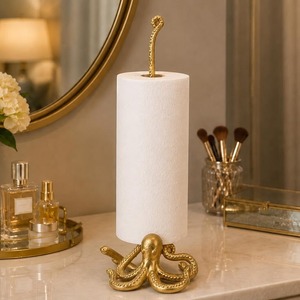 Gold Metal Paper <b>Towel</b> <b>Holder</b> Freestanding with Leaf Design Marble Base Countertop <b>Kitchen</b> Tissue Roll Stand - Product Image 2
