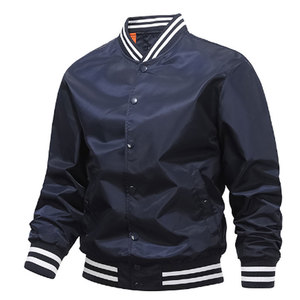 Men's Solid Color letterman Jacket With White Trim Collar And Cuffs Regular Fit Polyester Material Autumn Casual Wear - Product Image 2