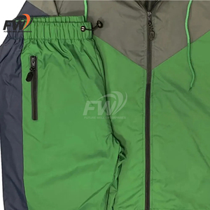 ชุดวอร์มกีฬาไนลอนน้ำหนักเบาแบบขายส่ง เสื้อแจ็คเก็ตกันลมแบบ Colorblock และกางเกงจ็อกเกอร์ ชุดออกกำลังกายลายเรียบ - Product Image 6