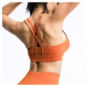 Women Sports Bra Crisscross Strap Medium <b>Support</b> Seamless Look Fitness Workout <b>Crop</b> <b>Top</b> Medium <b>support</b> sports bra Seamless work - Product Image 2