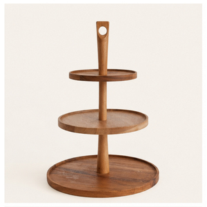 Luxury 3-Tier Acacia Wood <b>Serving</b> Stand for Dessert & Fruit Display Eco-Friendly Handcrafted <b>Round</b> Tiered <b>Tray</b> Buffet Server - Product Image 4