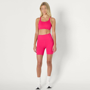 Women's Pink Seamless Racerback Sports Bra Scoop Neck High Support Quick Dry Breathable Fitness Yoga Running Athletic Bra - Product Image 5