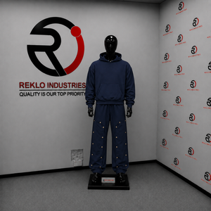 Ensemble de survêtement bleu marine oversize pour homme, streetwear, sweat-shirt à capuche et pantalon large à boutons-pression, personnalisable, vente en gros, sport - Product Image 3