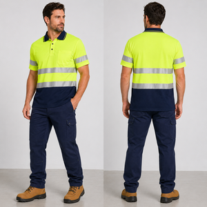 Polo de sécurité industriel personnalisé OEM ODM avec panneaux contrastants, bande réfléchissante, respirant, imperméable, en coton, haute visibilité - Product Image 4