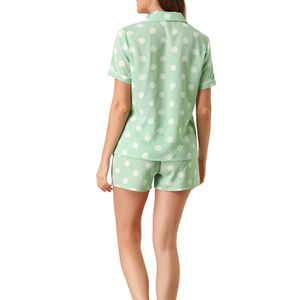 Conjuntos de Pijamas de Mujer con Cuello de Solapa, Manga Larga, Botones y Estampado de Lunares, Proveedor ODM, Fabricación al por Mayor, Primavera, Verano, Otoño - Product Image 5