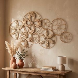 Panel Decorativo de Pared de Mimbre Estilo Art Deco ViettimeCraft, Escultura con Marco de Flores Grandes para Decoración de Pared de Sala de Estar, Dormitorio u Oficina - Product Image 3