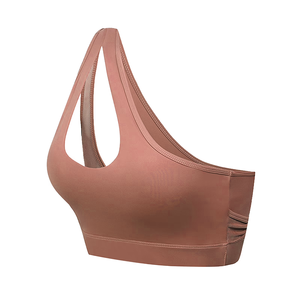 Sujetador deportivo de yoga sin costuras para mujer, de alto soporte, espalda cruzada, reversible, con rayas, cuello en V, azul liso, de elastano y poliéster - Product Image 5