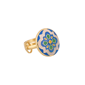 <b>Designer</b> Gold Plated Blue Green Floral Enamel Adjustable Finger Ring for Women Jewelry Gift Wedding Wear - Product Image 2