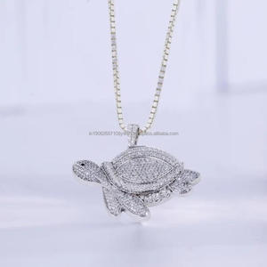 Collar con colgante de tortuga marina Joyeros de Plata de Ley 925 Colgante de tortuga cultivada en laboratorio VVS en estilo hip hop de plata de ley - Product Image 1