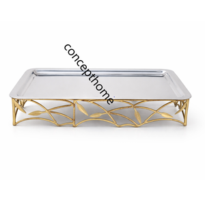 Bandeja para Servir Dulces Árabes, Hecha a Mano, Elegante y Sostenible, con Acabado Dorado y Plateado, de Metal, con Asas, de Grado Comercial, en Oferta - Product Image 3