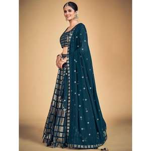 ชุด lehenga choli สีฟ้าอมเขียวประดับเลื่อมสีน้ำเงินอมเขียวสำหรับชุดแต่งงาน - Product Image 5