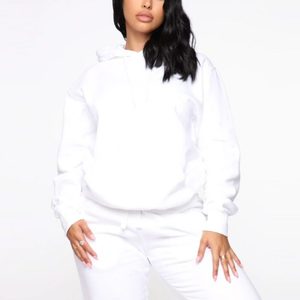 Women's Plus Size <b>White</b> Hooded Tracksuit Full Sleeve Solid Color Casual Sweat Suit <b>2</b> <b>Piece</b> Set With Side Pockets Elastic Waist - Product Image 5