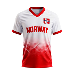 Camiseta de Fútbol Sublimada con Degradado Blanco y Rojo |   Cuello en V |   Escudo Nacional Personalizado |   Suministro OEM al por Mayor - Product Image 1