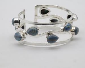 Agate Cuff <b>Bangles</b> with German <b>Silver</b>, Natural Agate Stone Adjustable Open Cuff <b>Bracelet</b>, Handmade Gemstone <b>Bangle</b> Jewelry - Product Image 2