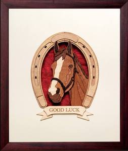 Décoration murale en bois encadrée en forme de tête de cheval avec motif fer à cheval, design moderne, porte-bonheur, rangement pour bijoux pour salon - Product Image 1