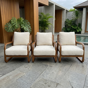 Weatherproof Teak Wood <b>Garden</b> <b>Chair</b> Premium Boucle Cushion Natural Rattan Accent Armchair Modern Sled Base Hotel ResortFurniture - Product Image 5