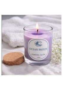 Ocean Breeze Coastal Glow Christmas Scented Candle Handmade Eco-Friendly Modern Style with Premium <b>Paraffin</b> Wax Clear Glass Jar - Product Image 3