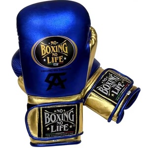 No Boxing No Life Gants de boxe en cuir PU bleu et or à lacets avec sangle de poignet réglable pour entraînement adulte - Product Image 6