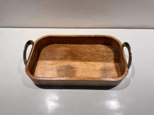 Handmade Stylish Acacia Wood Serving Tray <b>Polished</b> Metal Handles Anti-Skid <b>Pads</b> for Home Kitchen Bedside Coffee Table/Ottoman - Product Image 6