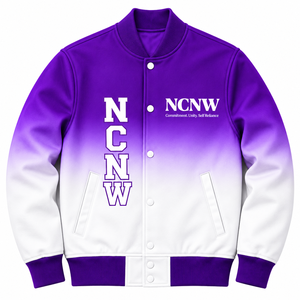 Chaqueta Universitaria Personalizable Ecológica de Satén Ombre para Mujer de la Hermandad NCNW, con Letras Griegas Bordadas, Cierre de Botones a Presión y Cuello Alto - Product Image 3