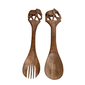 Ensemble de 2 cuillères et fourchettes à salade en bois sculpté à la main, style vintage, pour la décoration de la maison - Product Image 1