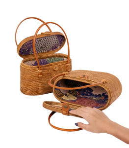 Vinagreen Handmade Rattan Handbag with Leather <b>Handle</b> Natural Woven Eco-Friendly Antique Imitation Fashion Bag - Product Image 2