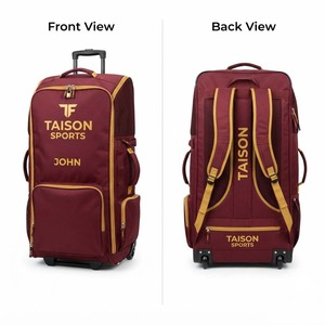 TAISON SPORTS Premium 600D PU Oxford Field Hockey Bag 320 GSM Maroon <b>Gold</b> Custom Heat Transfer Logo Sports <b>Trolley</b> Backpack - Product Image 1