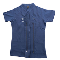 Tunique de travail unisexe à un bouton et fermeture éclair sur le devant, respirante, pour salon de beauté, spa, massage, en tissu polyester et élasthanne, avec logo personnalisé