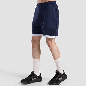 Shorts Bermuda pour Homme en Polyester Bleu Marine, Taille Élastique, Séchage Rapide, Style Décontracté, Couleur Unie, Tissu Tricoté - Product Image 4
