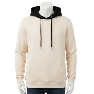 Classic Custom Logo Two Tone <b>Hoodie</b> Men's <b>Cream</b> & Black Contrast Hood Pullover High Quality Cotton Streetwear <b>Hoodie</b> - Product Image 1