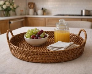 Luxury Rattan Serving Tray Best Quality Handmade Natural Weave Stylish Home Kitchen Serving <b>Storage</b> Tray - Product Image 2