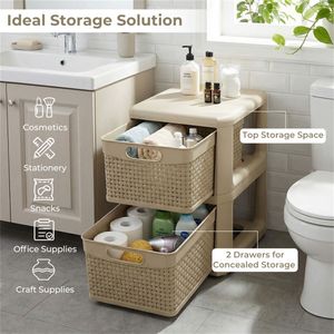 Organizzatore con 2 Cassetti in Stile Vimini in PP, Armadietto Stretto per Casa o Ufficio, per Organizzazione Scrivania e Cassetti - Product Image 4